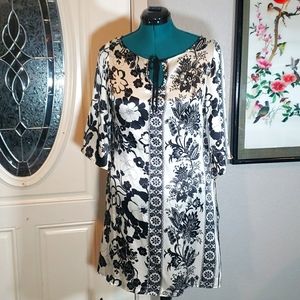 Hale Bob black & white floral printed rayon/silk dress